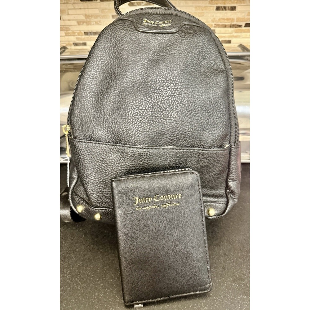 Juicy Couture Black Backpack Wallet Set Gold Studs Logo Lined Y2K Style
